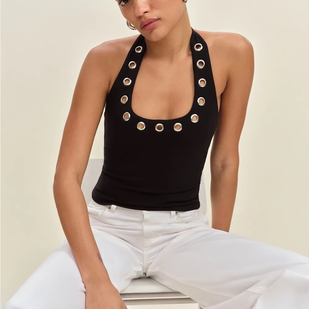 Reformation Black Sonny Knit Halter